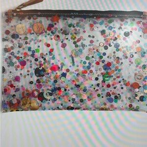 Jcrew Clear vinyl Sequin Confetti glitter  Pouch - Multicolor